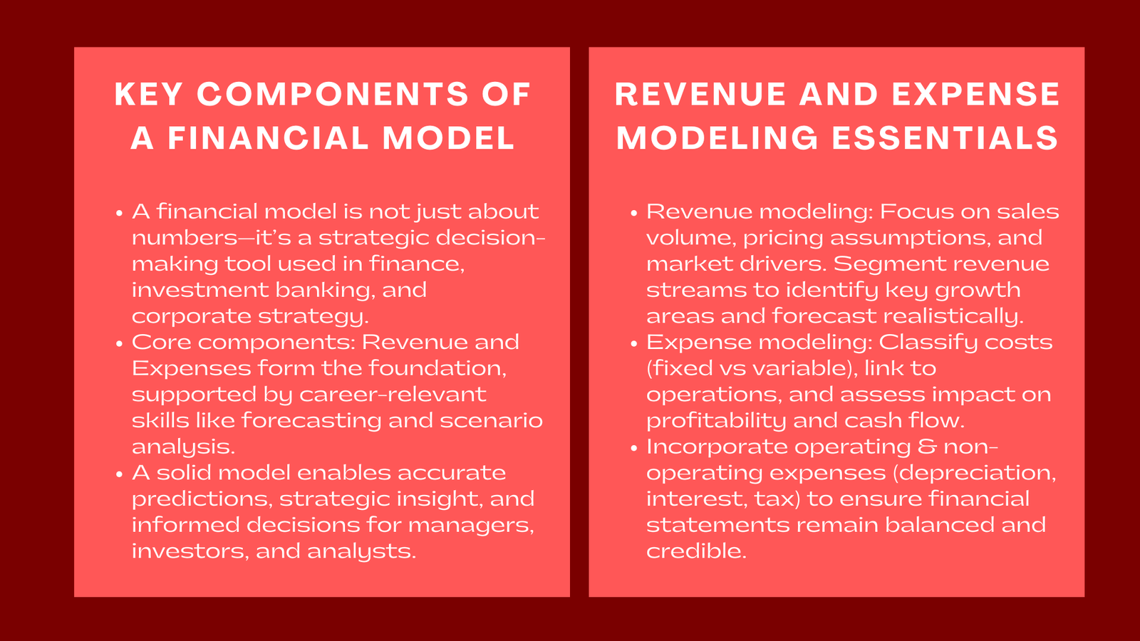 Key Components of a Financial Model Revenue Expenses and Career Relevant Skills